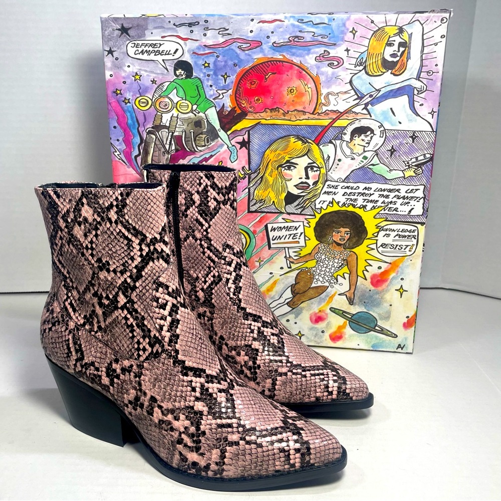 BNIB JEFFREY CAMPBELL KELAM 2 PINK SNAKE COWBOY BOOTIES 5.5M
